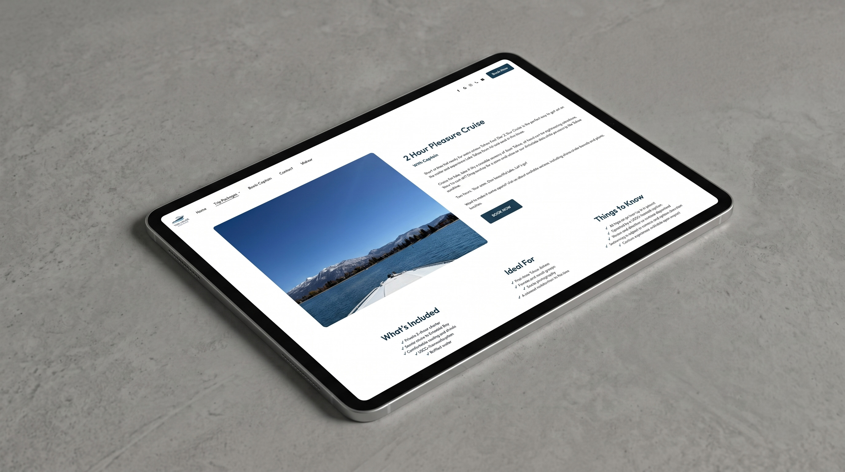 Tablet - 2 Hour Pleasure Cruise Trip Package Page